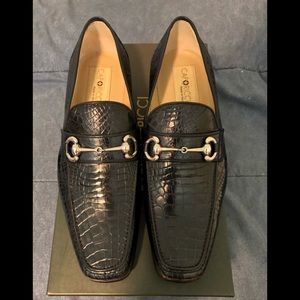 Caporicci Alligator Leather Navy Blue Horsebit Loafer Shoes